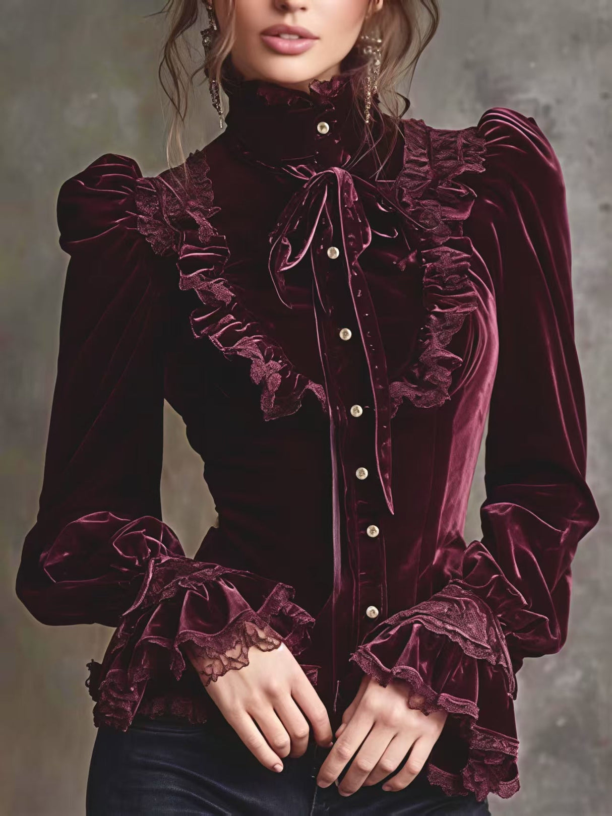 Chemises à col roulé à manches longues en dentelle de velours