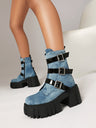 Plaid Denim Biker Punk Ankle Boots