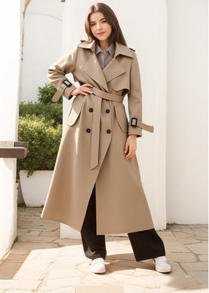 Belt Buttons Long Trench Coats