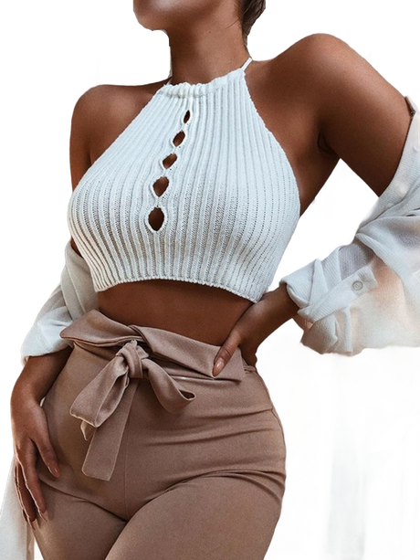Liber Summer Women's Backless Solid Color Tank tops&Camis