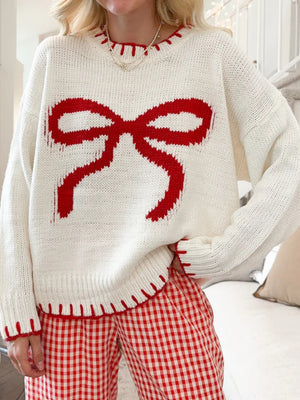 Christmas White Headgear Bow Sweaters