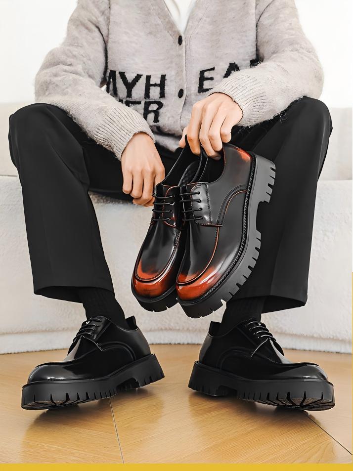 Distressed Thick-soled Lace-up Leather Shoes