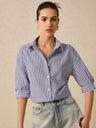 Stripes Lapel Grace Mid-length Sleeves Shirts