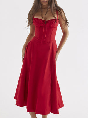 Waist Cinching With Straps A-line Skirt Split Suspenders Sweet Maxi Dresses