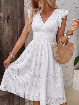 8 Colors Lace Flutter Sleeve Midi Dress