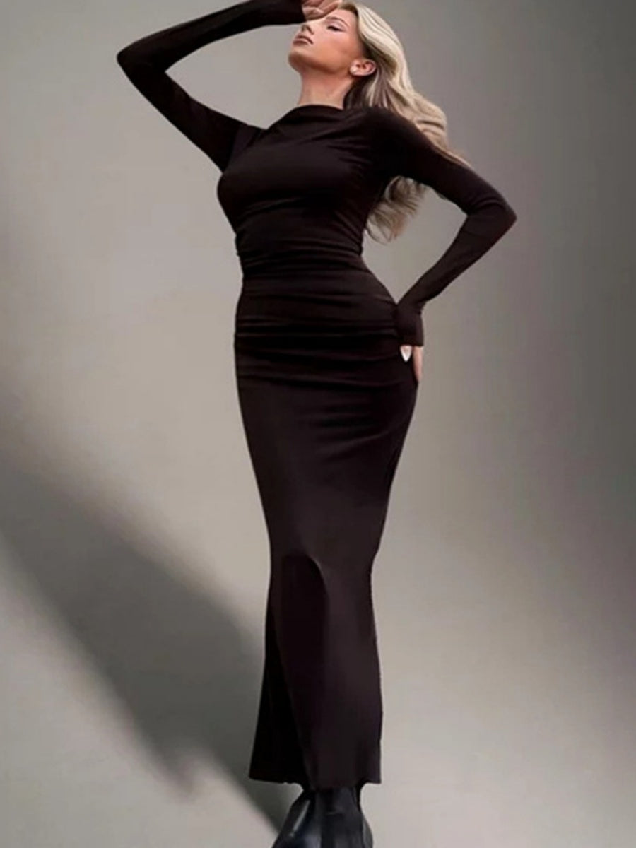 Fishtail Long Sleeve Tight Fit Hip-hugging Sexy Cocktail Party Elegant Long Dress