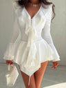Ruffle Hip-hugging Flared Sleeves Mini&Short Dresses