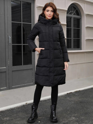 Black Hooded Thickening Slim-fit Long Down Jacket