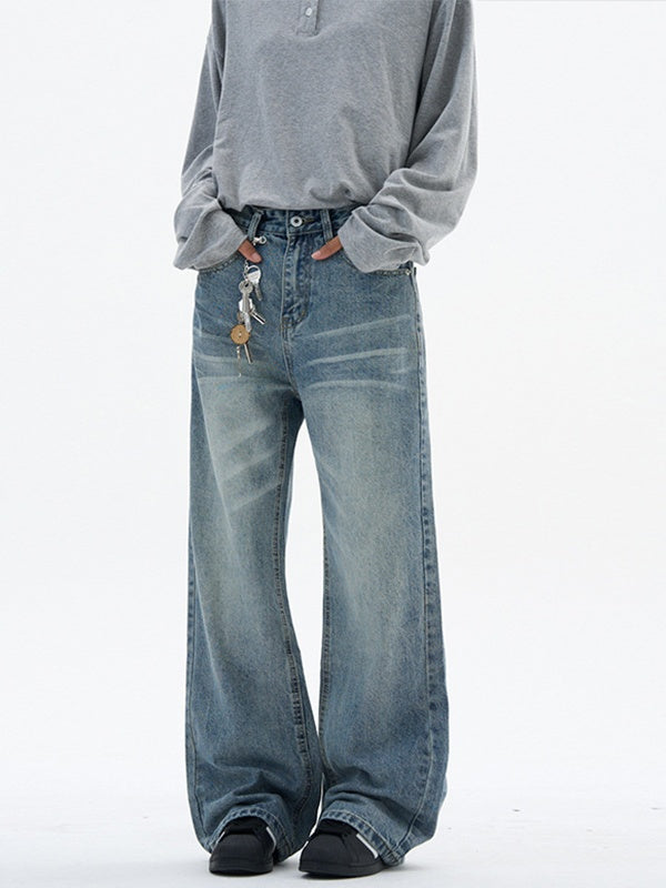 Cleanfit Washing Stereo Cat Whiskers Loose Straight Jeans