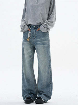 Cleanfit Washing Stereo Cat Whiskers Loose Straight Jeans