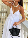 V-neck Suspenders Backless Pleats Maxi Dresses