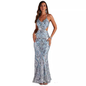 Liber Autumn women's sequins Backless Long suspender dress