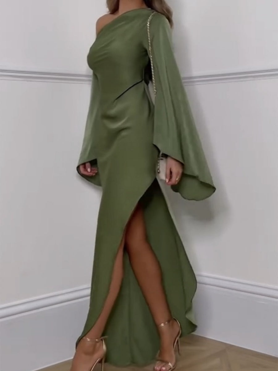 Off-shoulder Slit Flared Sleeves Formal Dress Maxi Dresses