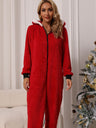 Jumpsuit Zipper Long Sleeve Pants Home Leisure Double-faced Fleece Christmas Style Hooded Christmas Jumpsuits/pants