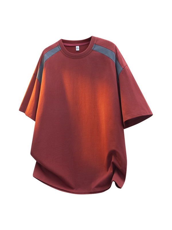 Retro Color-blocked Patchwork Loose-fit T-shirts