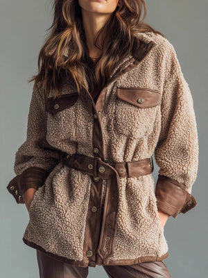 Polar Fleece Long Pocket Splicing Belted Jacket