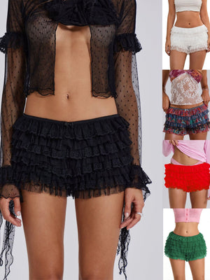 Y2K Bow Lace Multi-layered Wavy Lace Sweet Shorts