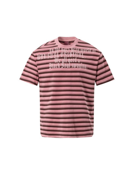 Retro Color-blocked Stripes Letter Printed T-shirts
