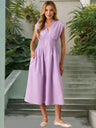 V-neck Zipper Opening Tucking And Waist-cinching Maxi Dresses