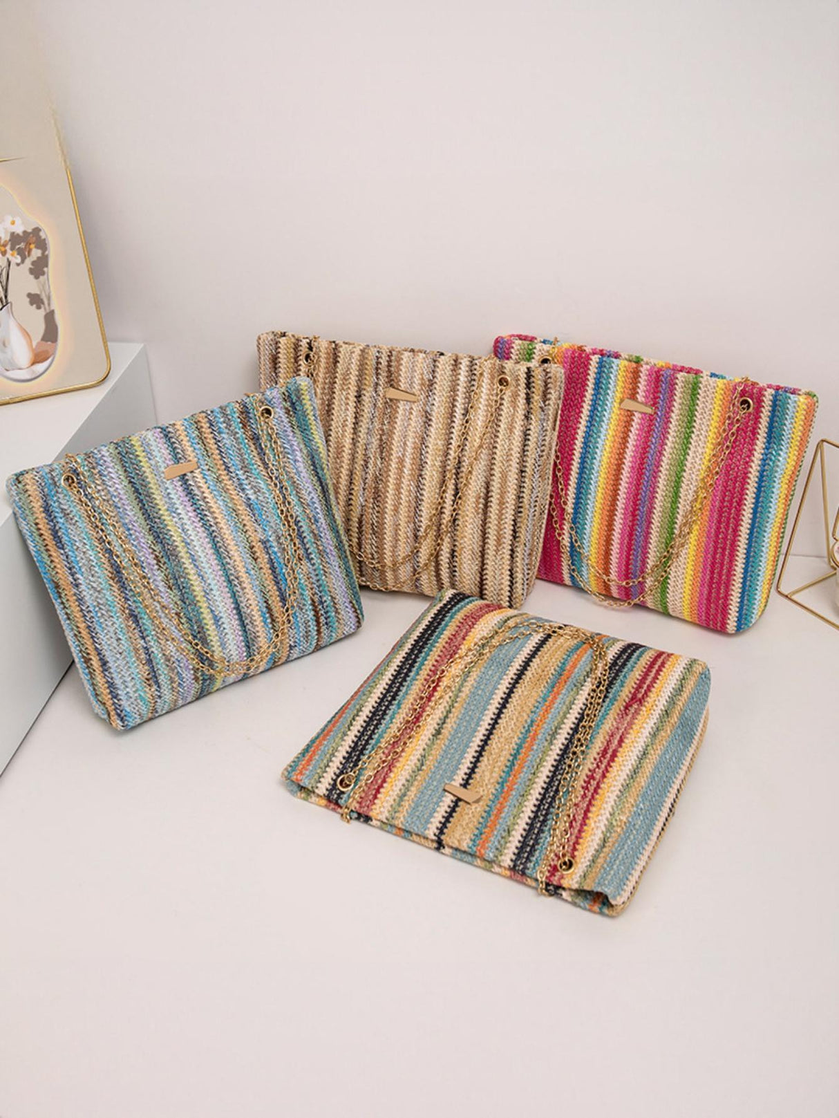 Colorful Straw Tote Bag For Vacation