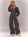 Double-sided Color-blocked Hooded Zip-up Cardigan And Trousers Two-piece Set