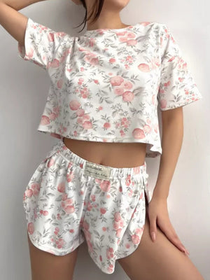 Printed Short-sleeved Split Shorts Pajama Set