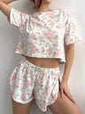 Printed Short-sleeved Split Shorts Pajama Set