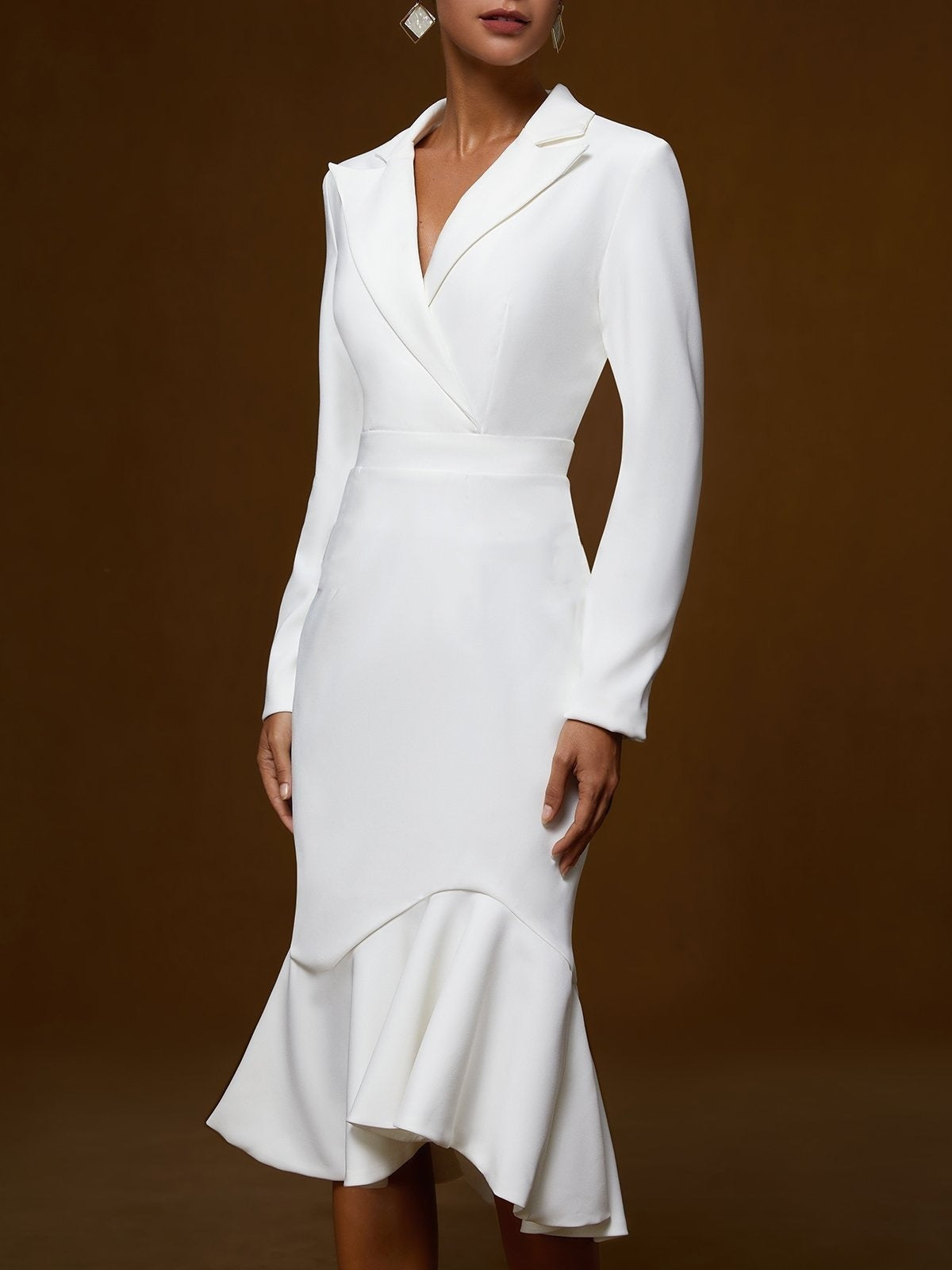 Suit Collar, Elegant, Fitted Waist, Bodycon, Fishtail Midi Dress