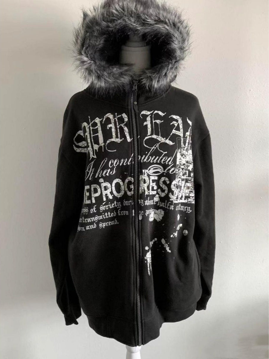 Liber Spring Women's Zipper Letter Sweatshirts&Hoodies