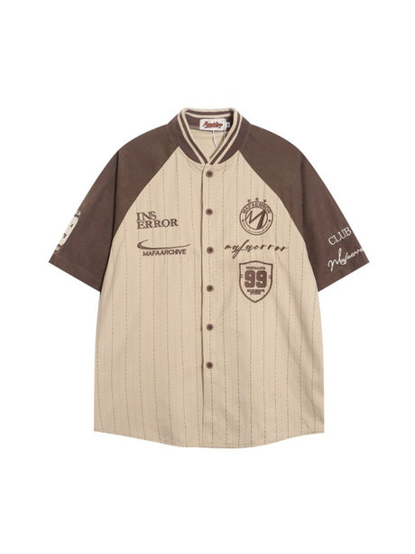 Retro Patchwork Color-blocked Vertical Stripe Shirts