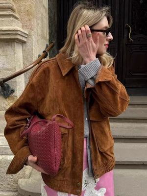 Suede Casual Textured Pocket Long-sleeved Jacket