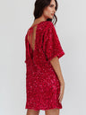 Crew Neck Sequins European And American Style Short Sleeve Loose Bandage Parties Christmas Short Dress