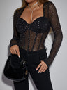 Sequined Sexy See-through Underwire Slim Fit Mesh Bodysuit