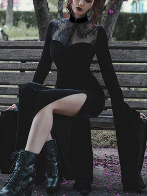 Halloween Slit Black Lace Stitching Maxi Dresses