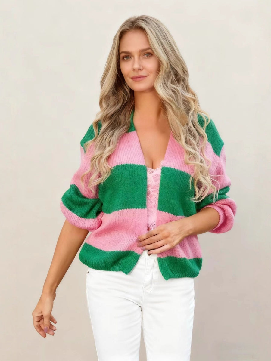 Color Blocking Striped Knitted Cardigan