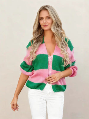 Color Blocking Striped Knitted Cardigan