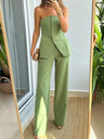 Two-piece Suit With Buttons, Elegant Strapless Top And Trousers