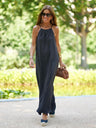 Halter Neck Slit Cotton And Linen Long Dress For Casual Vacations