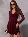V-neck Sexy Slim Fit Mesh Long Sleeve Parties Grace Workplace Mini&Short Dresses