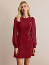 Pullover Crew Neck Splicing Fasteners Slim Fit Slimming Long Sleeve Workplace Casual Short Dress