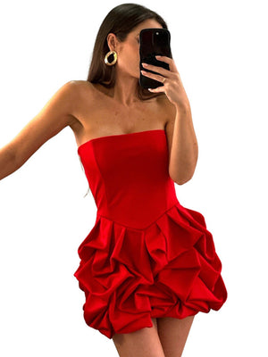 3D-Blumen-Kleider, trägerlos, plissiert, Mini &amp; Kurz, Valentinstag