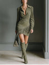 Western Cowboy Style Suede Tassel Slim-fit Long Sleeve Mini&Short Dresses