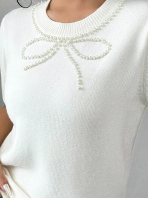 Liber Summer Women's Solid Color Pearl Bow pattern Sweaters