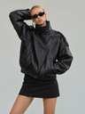 Pocket Stand-up Collar Faux Leather Jacket