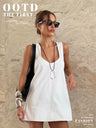 Pure Cotton U-neck Loose-fit Sleeveless A Mini&Short Dresses
