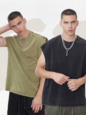 Liber Summer Men's Raw cuffs Solid Color Tank tops