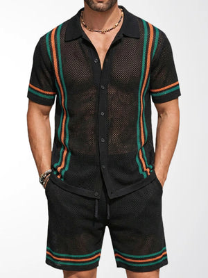 Black Hollow Knitting Mesh Set 2-piece Sets