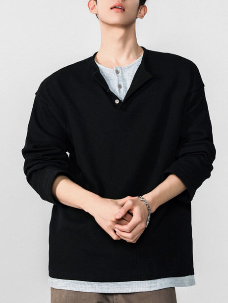 Layered-look Henry's Collar Corduroy T-shirts