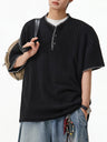 Color-blocked Henry's Collar Knitting T-shirts
