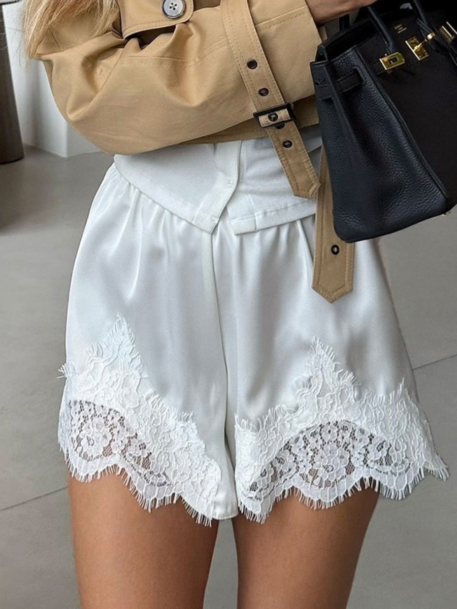 Satin Lace-trimmed Shorts